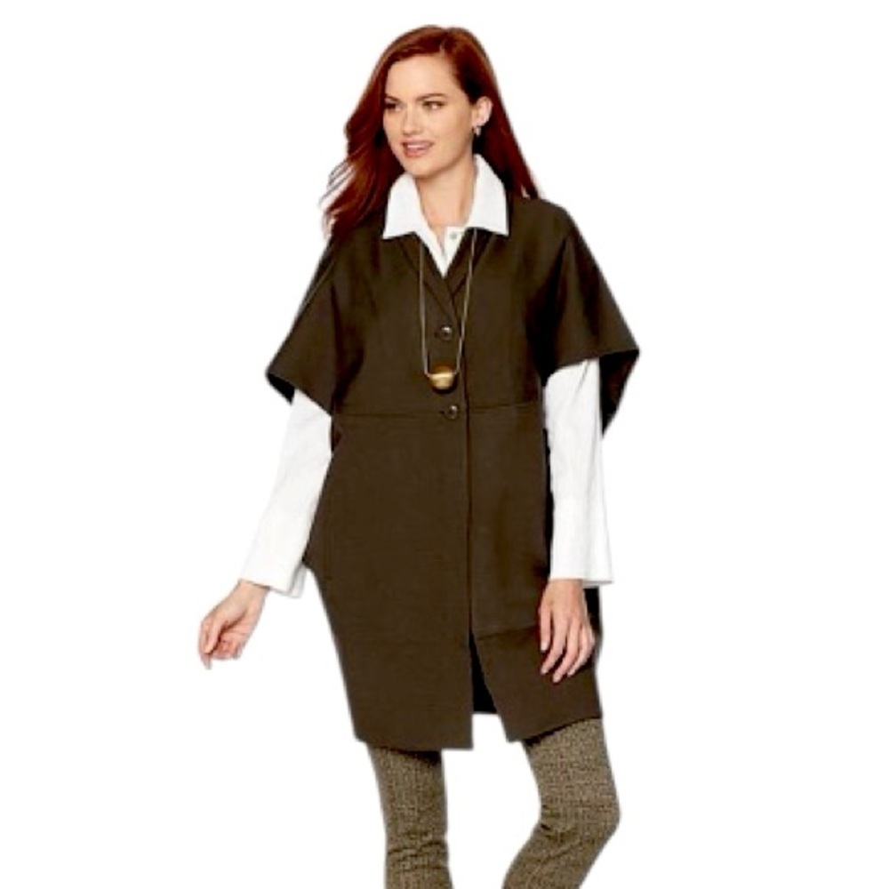 Marla Wynne Cocoon Dark Green Coat Cape Women Size Large